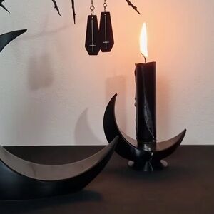 {NEW} Black Gothic Moon Shaped Candlestick Holder
